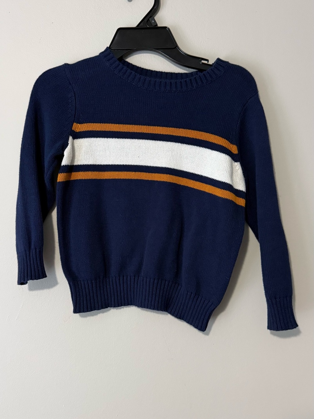 Old Navy Navy Toddler Crewneck Sweater with White and Mustard Stripes